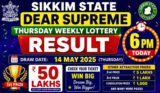 Sikkim State Dear Supreme Thursday Weekly Lottery Result (14 May) 6 PM